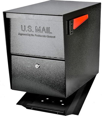 Mail Boss 7206 Package Master Curbside Locking Security Mailbox | Medium, Black, Surface Mount Base Plate & In-Ground Mounting Post, 43 x 4 x 4 inches