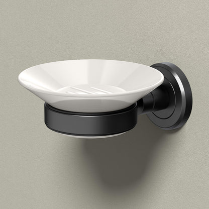 Gatco 1940MX Latitude II Wall Mounted Porcelain Soap Dish with Matte Black Holder, White/Matte Black, 2.1" H x 4.31" W x 5.25" D