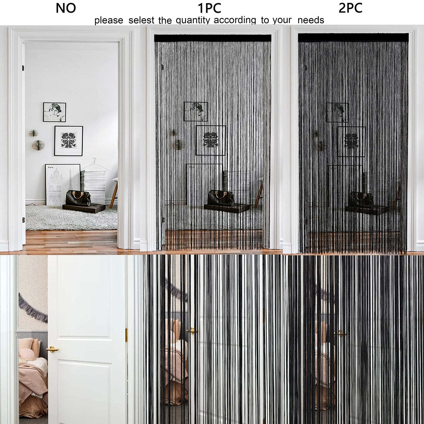 HSYLYM Spaghetti String Curtains for Doorways Privacy Door Frame Tassel Hippy Wall Kitchen Hallway Boho Fringe Curtain Hanging Door Room Dividers Decor 1 Panel（39×79in/100×200cm,Black）