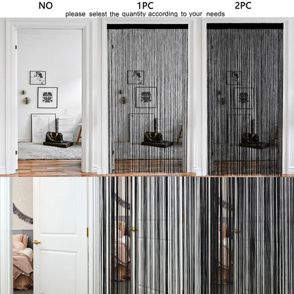 HSYLYM Spaghetti String Curtains for Doorways Privacy Door Frame Tassel Hippy Wall Kitchen Hallway Boho Fringe Curtain Hanging Door Room Dividers Decor 1 Panel（39×79in/100×200cm,Black）