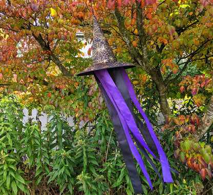 Madrona Brands Halloween Spider Web Witch Hat Windsock | Durable Outdoor Hanging Wind Decoration | Yard, Patio, Lawn | 48 Inch