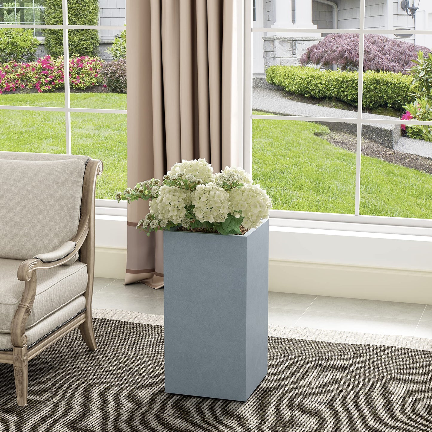 Kante AF0002B-60611 Concrete Rectangle Tall, Large Outdoor/Indoor Planter Pots Lightweight with Drainage for Patio Deck Livingroom, 24" H, Light Gray