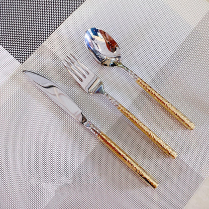 20 PCS Hammered Handle Gold Silverware Set for 4 Gold Utensils Set 18/8 Stainless Steel Flatware Curlery Set Mirror Effect Dishwasher Safe Wedding Banquet Formal Occasions ZILNEHZ
