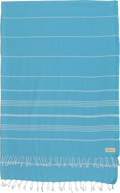 Bersuse Towels Anatolia XL Beach Blanket Throw Blanket Turkish Towel 100% Cotton Extra-Large Quick-Dry Lightweight Premium Peshtemal Towel - 61x82 Inches, Turquoise (Set of 6)