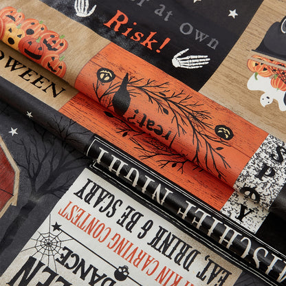 Newbridge Halloween Rustic Spooky Farm 60 x 84 Inch Oval Vinyl Tablecloth with Flannel Backing, Vintage Halloween Truck and Pumpkin Design, Easy Care Wipe Clean Table Cover