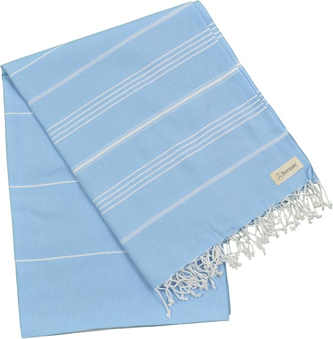 Bersuse Towels Anatolia XL Beach Blanket Throw Blanket Turkish Towel 100% Cotton Extra-Large Quick-Dry Lightweight Premium Peshtemal Towel - 61x82 Inches, Blue (Set of 6)