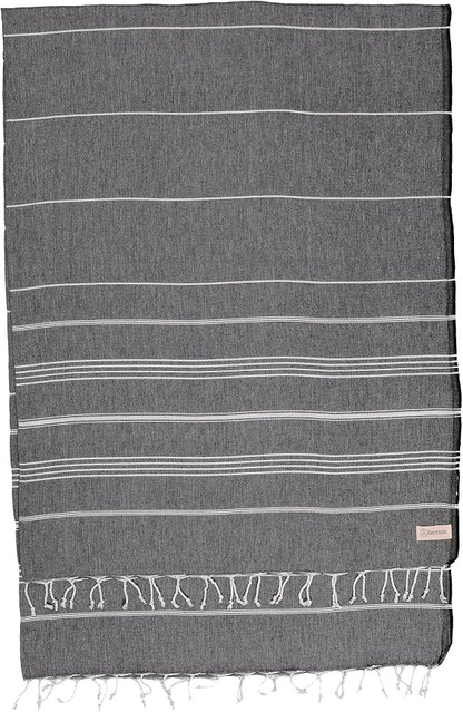 Bersuse Towels Anatolia XL Beach Blanket Throw Blanket Turkish Towel 100% Cotton Extra-Large Quick-Dry Lightweight Premium Peshtemal Towel - 61x82 Inches, Black (Set of 6)