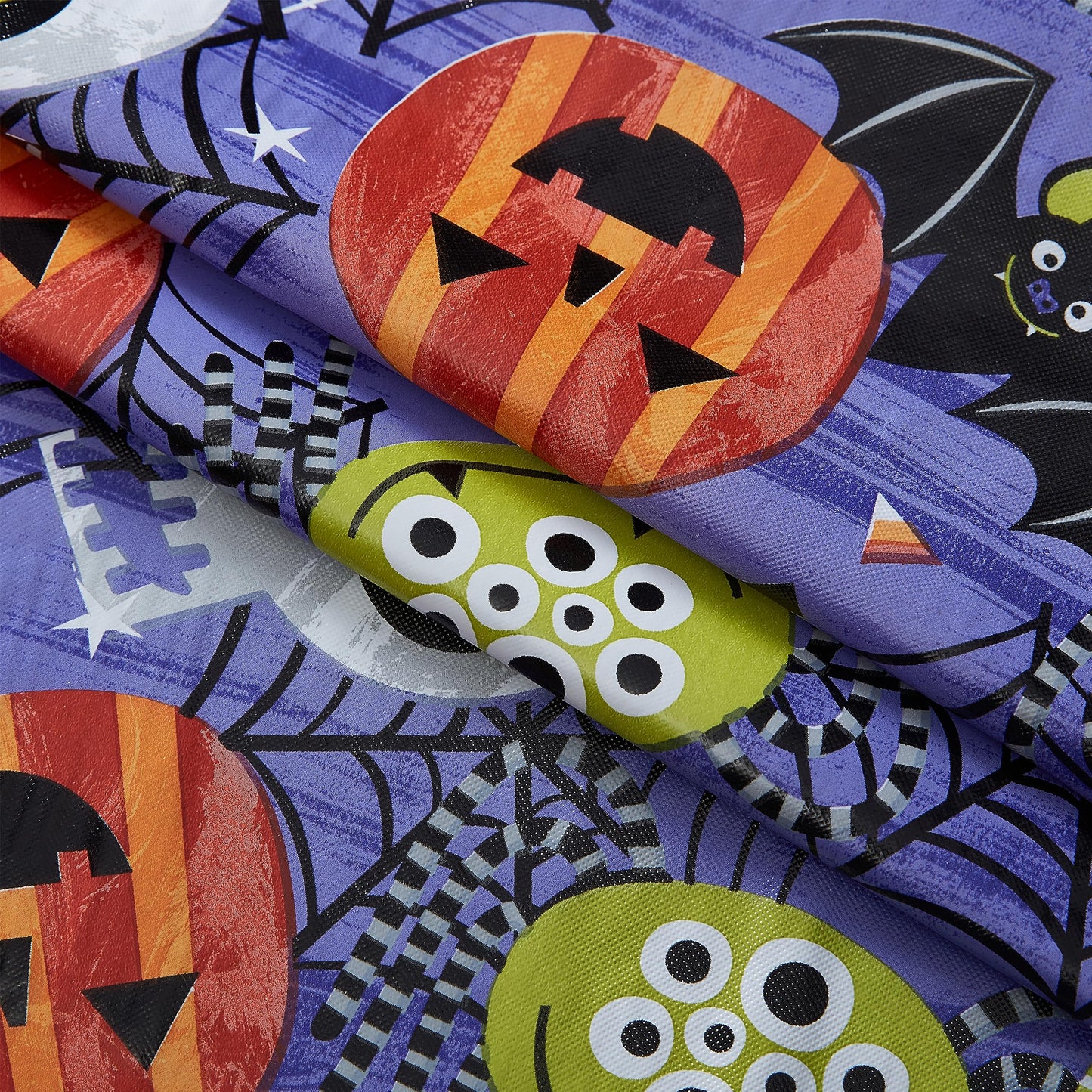 Newbridge Halloween Whimsical Ghoulish Gang 52 x 52 Inch Square Vinyl Tablecloth with Flannel Backing, Fun Skulls and Pumpkin Design, Easy Care Wipe Clean Halloween Table Cover
