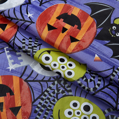 Newbridge Halloween Whimsical Ghoulish Gang 52 x 52 Inch Square Vinyl Tablecloth with Flannel Backing, Fun Skulls and Pumpkin Design, Easy Care Wipe Clean Halloween Table Cover