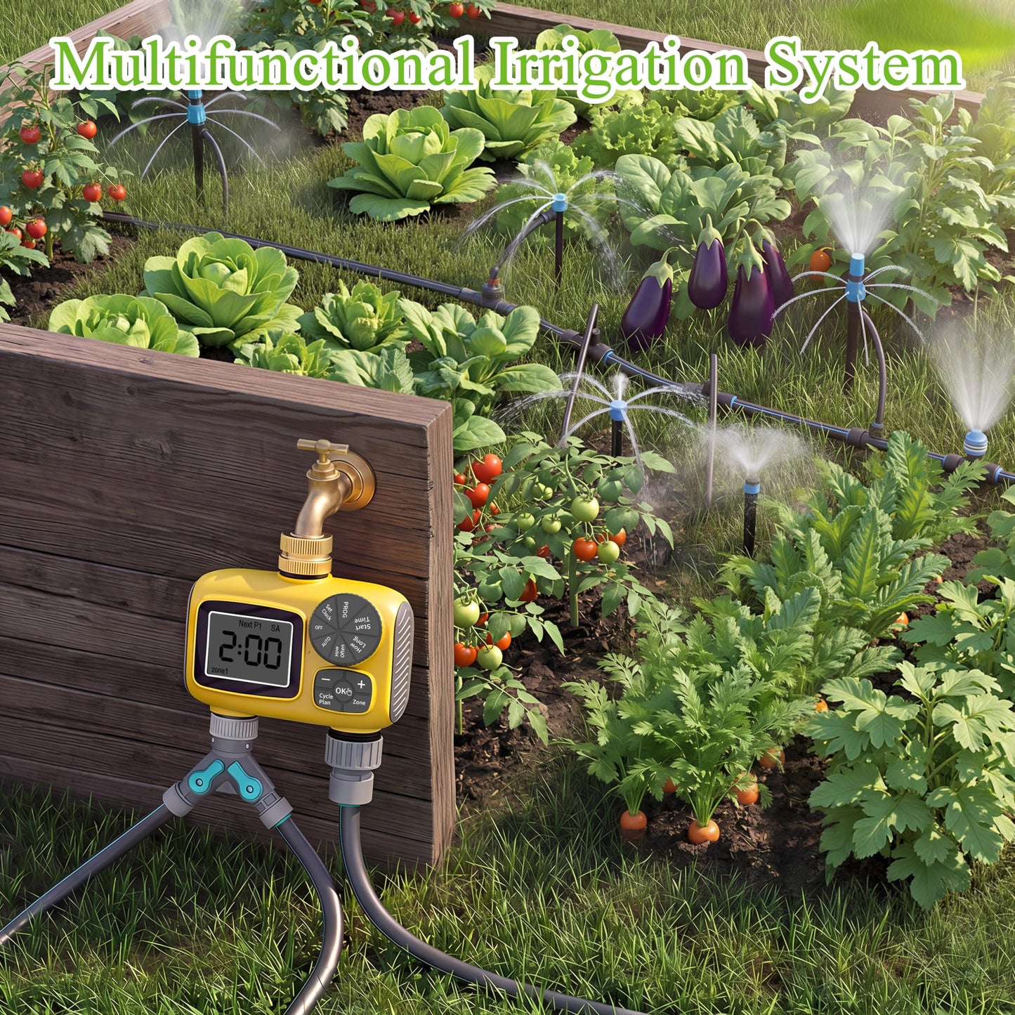 TRJZWA 150FT Drip Irrigation System Kit with 2 Zone Water Timer for Garden,High-Flow Mainline Automatic Watering System,16PCS Adjustable Nozzles,Fast-Plug Tube for Agricultural Yard,Lawn,Greenhouse