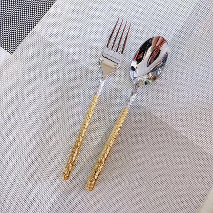 20 PCS Hammered Handle Gold Silverware Set for 4 Gold Utensils Set 18/8 Stainless Steel Flatware Curlery Set Mirror Effect Dishwasher Safe Wedding Banquet Formal Occasions ZILNEHZ