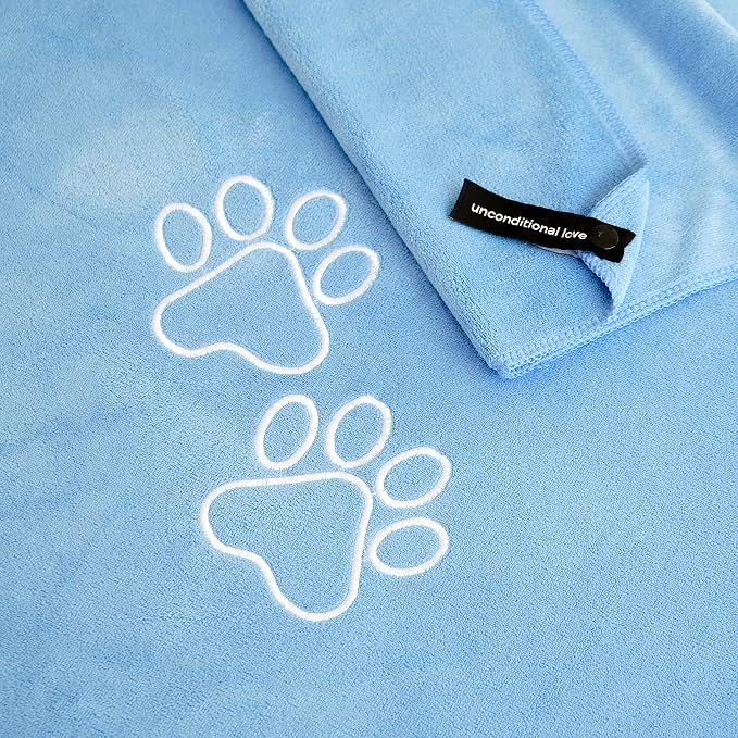 Unconditional Love | Premium Pet Drying Towel | Ultra Absorbent and Soft Microfiber Towel for Dogs and Cats (Blue) XL