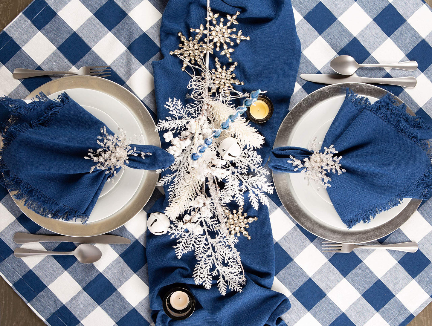 DII Buffalo Check Collection, Classic Farmhouse Tablecloth, Tablecloth, 52x52, Navy & Cream