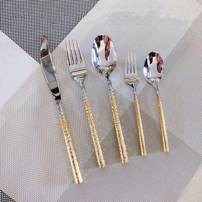 20 PCS Hammered Handle Gold Silverware Set for 4 Gold Utensils Set 18/8 Stainless Steel Flatware Curlery Set Mirror Effect Dishwasher Safe Wedding Banquet Formal Occasions ZILNEHZ