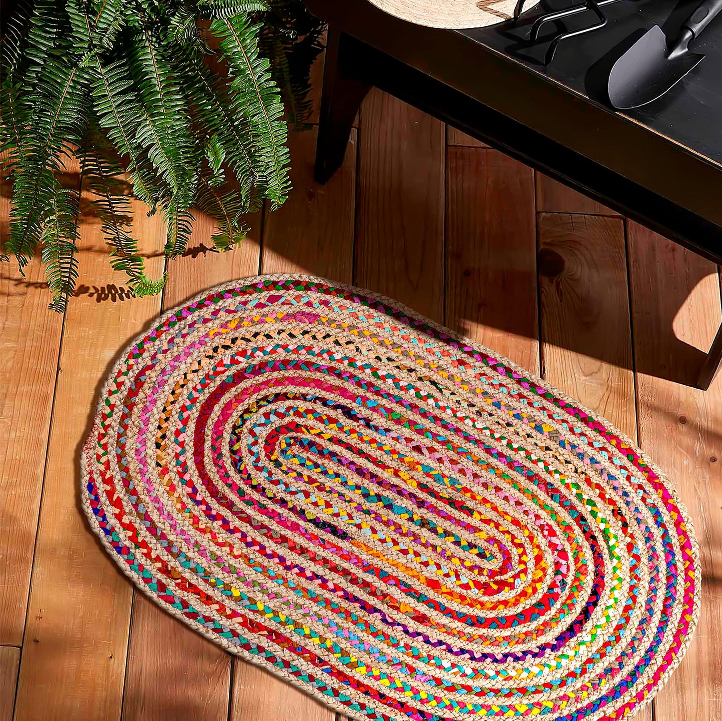 Savi Home Oval Jute Cotton Chindi Rug 3'x5' – Multicolor Braided Area Rug for Living Room, Kitchen, Entryway, Farmhouse & Bathroom – Handwoven Recycled Cotton Floor Mat