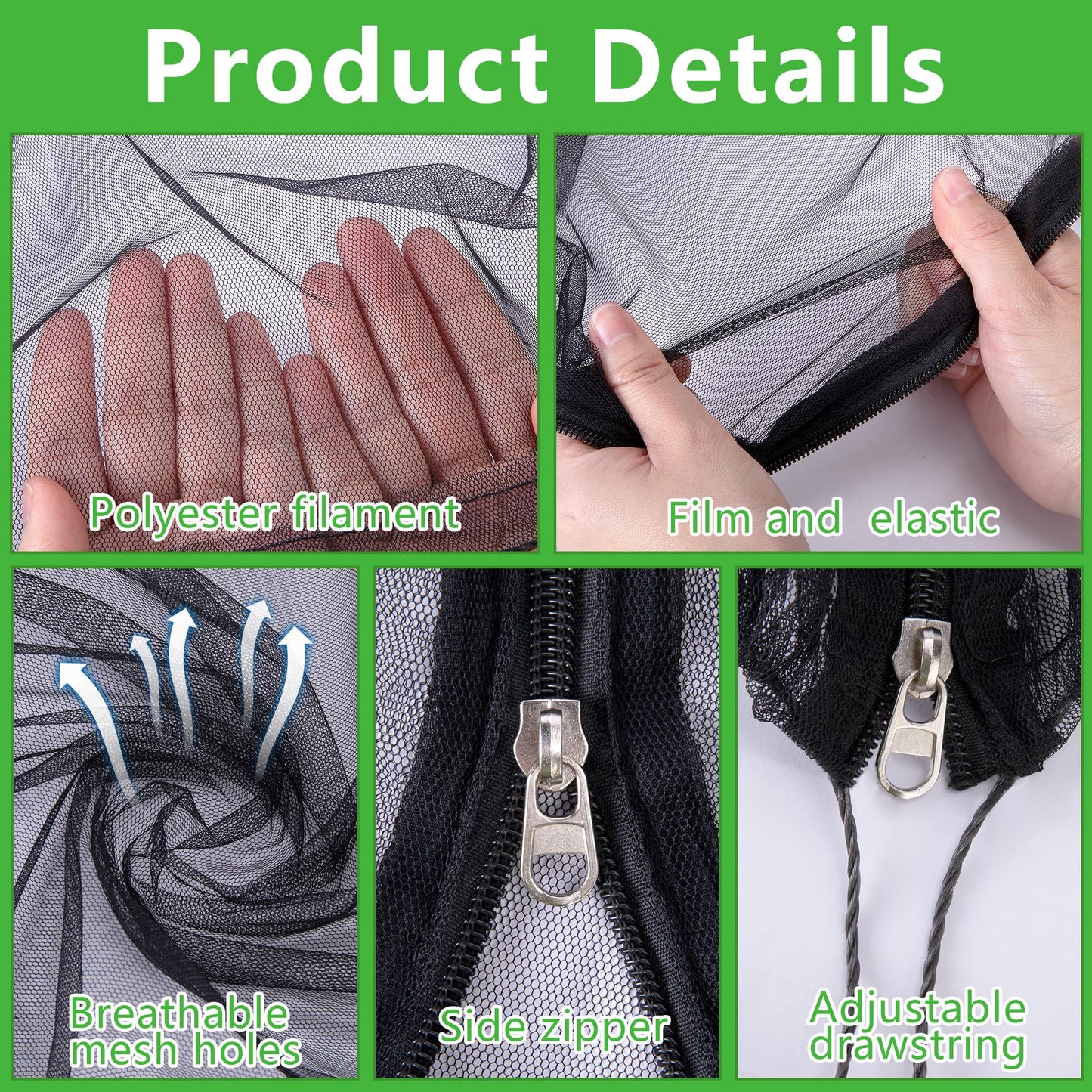 2 Pcs Black Large Fruit Tree Netting with Zipper and Drawstring, 5.3 x 5.3 Ft Breathable Mesh Garden Bird Netting Plant Cover, Insect Bird Barrier Net Mesh for Protect Plants from Squirrel Bugs