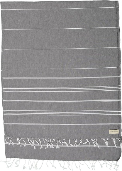 Bersuse Towels Anatolia XL Beach Blanket Throw Blanket Turkish Towel 100% Cotton Extra-Large Quick-Dry Lightweight Premium Peshtemal Towel - 61x82 Inches, Anthracite (Set of 6)