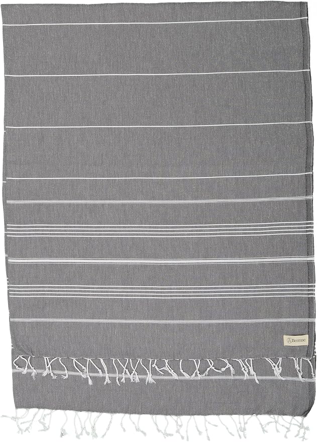 Bersuse Towels Anatolia XL Beach Blanket Throw Blanket Turkish Towel 100% Cotton Extra-Large Quick-Dry Lightweight Premium Peshtemal Towel - 61x82 Inches, Anthracite (Set of 3)