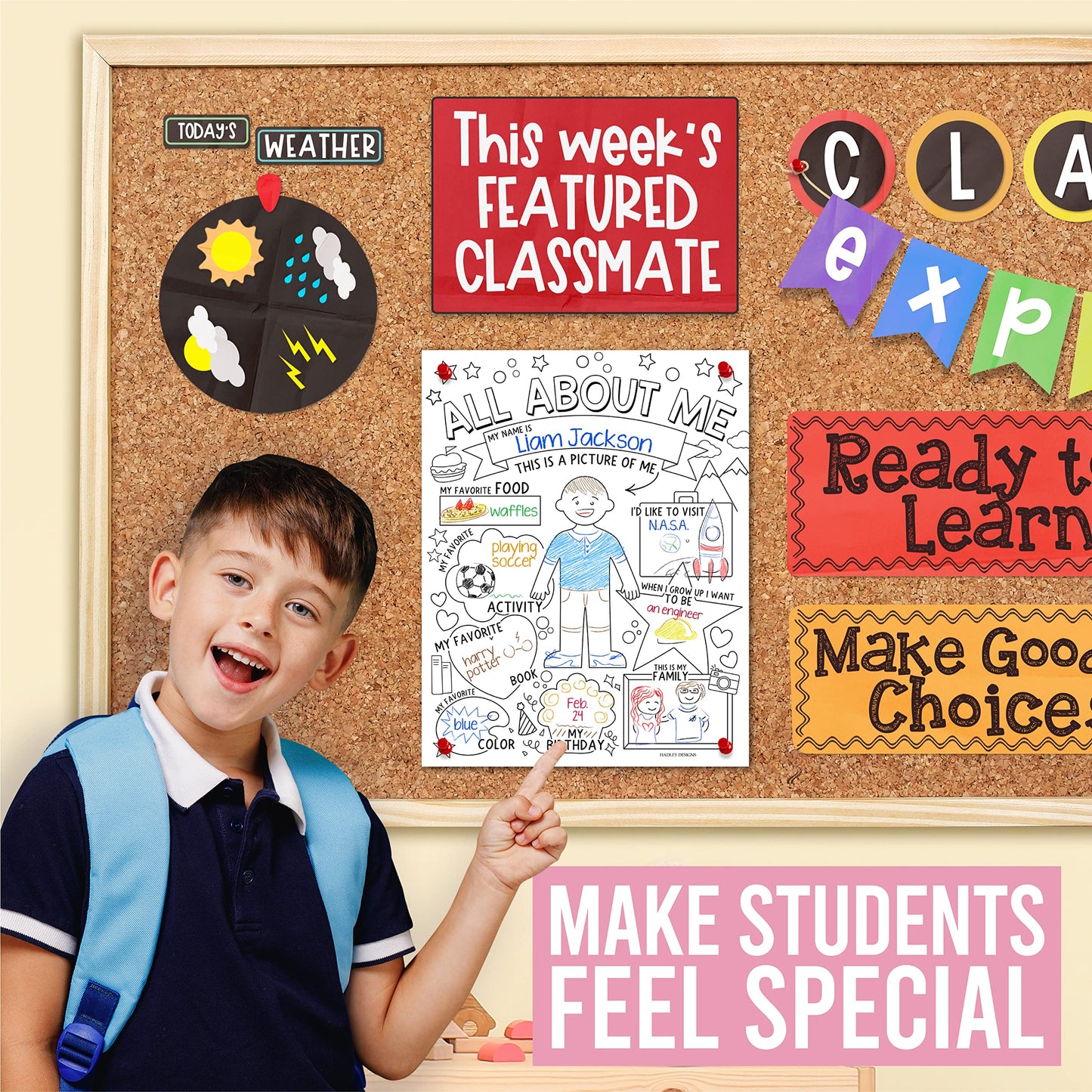 Hadley Designs All About Me Posters for Classroom Must Haves - 20 Star Student Poster, 100 Days of School Items, Star of The Week Poster Elementary Classroom Decor, End of School Year Teacher Supplies