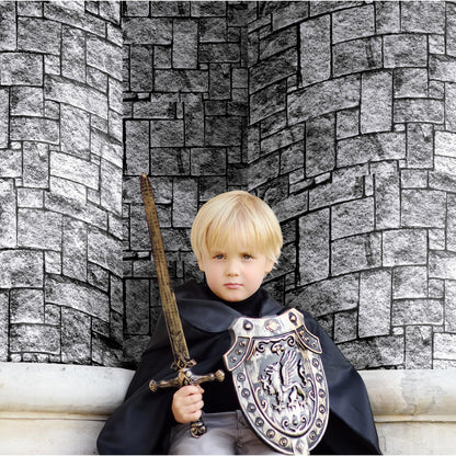 Aneco 120 Ft x 54 Inch Halloween Stone Wall Tablecloth Roll with Cutter Box Disposable Brick Stone Plastic Table Cover Medieval Brick Wall Backdrops for Castle Knight Theme Parties and Birthdays
