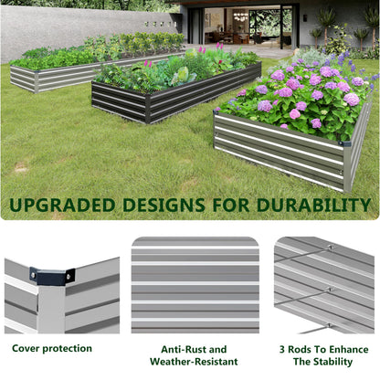 Henshwon 2PCS 12x3x1ft Galvanized Raised Garden Bed Kit,Metal Planter Box for Vegetables,Flowers,Herbs Durable Rust-Resistant Patio Gardening Beds,Silver