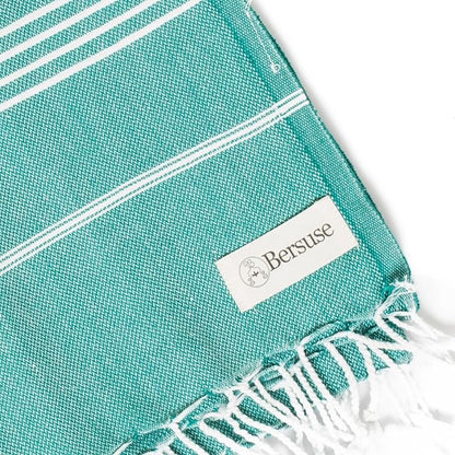 Bersuse Towels Anatolia XL Beach Blanket Throw Blanket Turkish Towel 100% Cotton Extra-Large Quick-Dry Lightweight Premium Peshtemal Towel - 61x82 Inches, Teal (Set of 3)