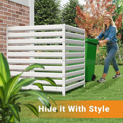 CJF Outdoor Privacy Screens, 42" H x 38" W Metal Air Conditioner Fence Panels, Pool Equipment Enclosure, Trash Can Screens Fence Kit for Outside Backyard Patio(Withe/2-Panel)