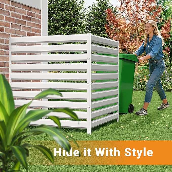 CJF Outdoor Privacy Screens, 42" H x 38" W Metal Air Conditioner Fence Panels, Pool Equipment Enclosure, Trash Can Screens Fence Kit for Outside Backyard Patio(Withe/3-Panel)