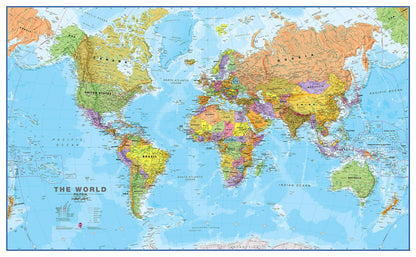 Maps International World Wall Map - Map of The World Poster - Front Lamination - 47 x 33 - Updated 2025