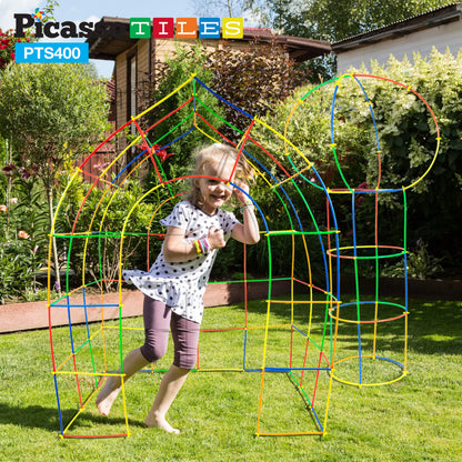 PicassoTiles 400pc Construction Toy Straw Building Set Children STEM Learning Interlocking Building Toys Creative Straw Connecting Builder Kits Early Education Kit for Kids Boys & Girls Ages 3+ PTS400