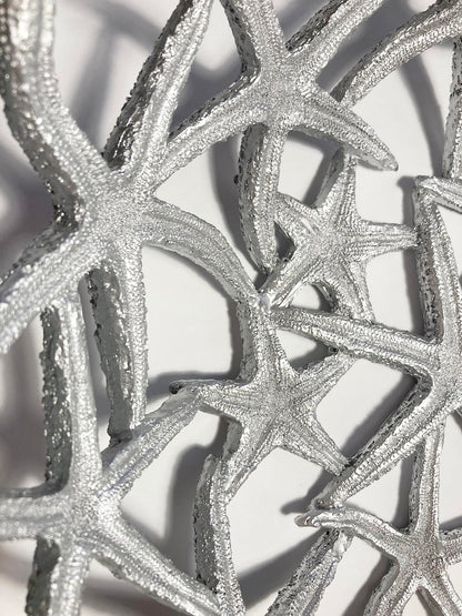 Mazeology Nautical Beach Starfish Centerpiece Bowl 11” Diameter Cast Resin Decorative Shiny Silver