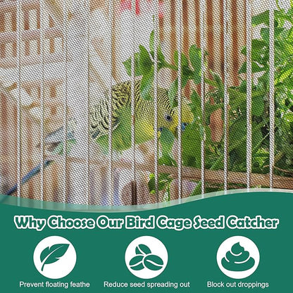 Catcan 2 Pack Bird Cage Seed Catcher Guard, Bird Cage Cover,Heavy Duty Adjustable Nylon Mesh Netting Seed Catche for Parrot Parakeet Macaw African(XL-118’’*14.9’’)