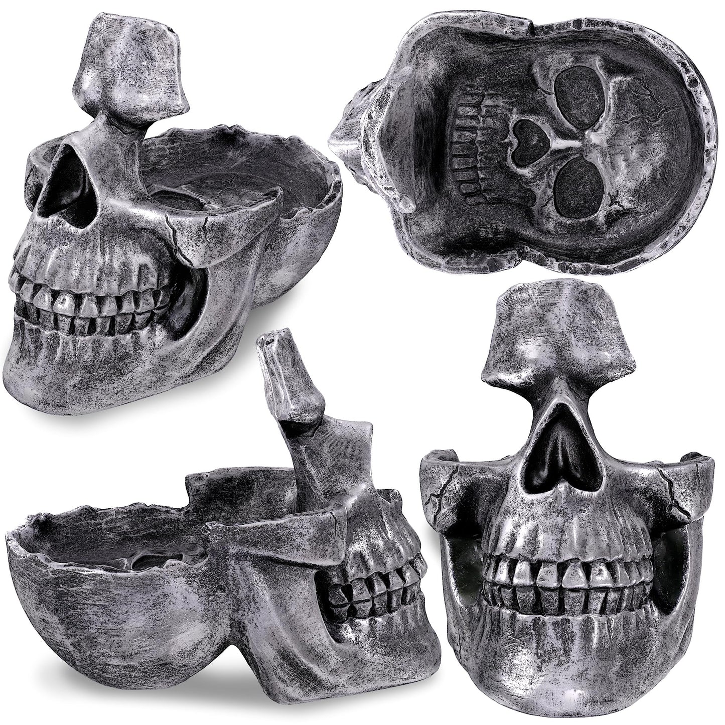 READAEER Skull Glasses Stand Holder, Creative Eyeglasses Holder, Sunglasses Spectacle Display Rack, Key Holder Resin Sculptures for Entryway, Home, Office, Desk, Nightstand (Silver)