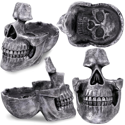 READAEER Skull Glasses Stand Holder, Creative Eyeglasses Holder, Sunglasses Spectacle Display Rack, Key Holder Resin Sculptures for Entryway, Home, Office, Desk, Nightstand (Silver)