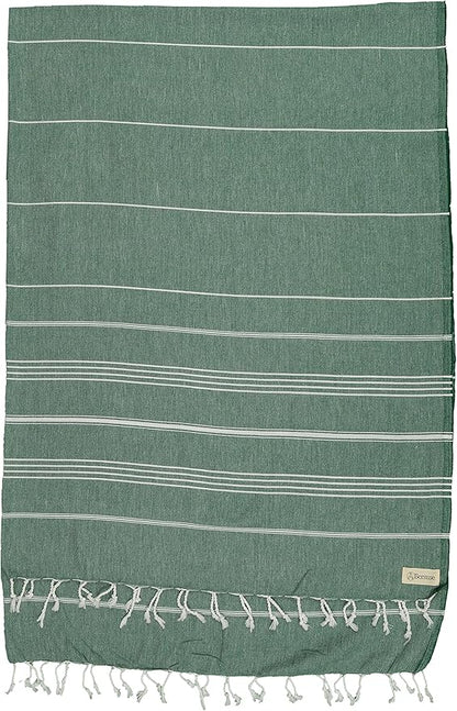 Bersuse Towels Anatolia XL Beach Blanket Throw Blanket Turkish Towel 100% Cotton Extra-Large Quick-Dry Lightweight Premium Peshtemal Towel - 61x82 Inches, Forest Green (Set of 6)