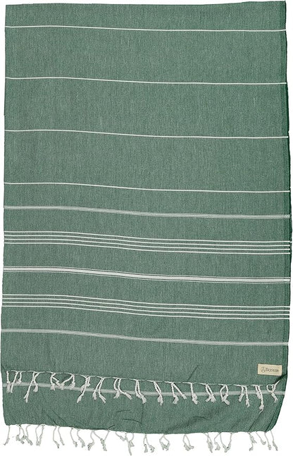 Bersuse Towels Anatolia XL Beach Blanket Throw Blanket Turkish Towel 100% Cotton Extra-Large Quick-Dry Lightweight Premium Peshtemal Towel - 61x82 Inches, Forest Green