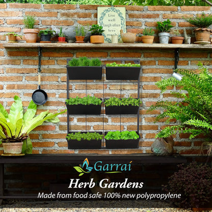 Garraí Vertical Garden Wall Planter. Ideal Indoor or Outdoor Container Gardening. Includes 6 Removable Pots and Wall Mounted Metal Frame. Self Draining Garden for Vegetables, Flowers or Herbs.