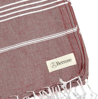 Bersuse Towels Anatolia XL Beach Blanket Throw Blanket Turkish Towel 100% Cotton Extra-Large Quick-Dry Lightweight Premium Peshtemal Towel - 61x82 Inches, Burgundy