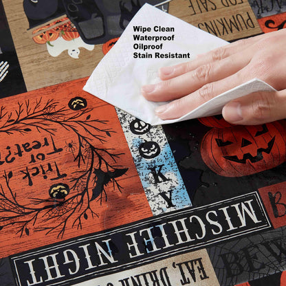 Newbridge Halloween Rustic Spooky Farm 60 x 84 Inch Oval Vinyl Tablecloth with Flannel Backing, Vintage Halloween Truck and Pumpkin Design, Easy Care Wipe Clean Table Cover