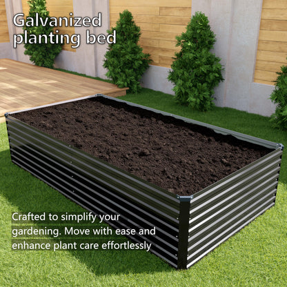 DIIYIV Galvanized Raised Garden Bed Kit Outdoor Patio,8x2x2ft Large Rectangular Metal Planter Boxes,Deep Root Box Planter for Gardening,Vegetables,Flowers,Herbs-Black