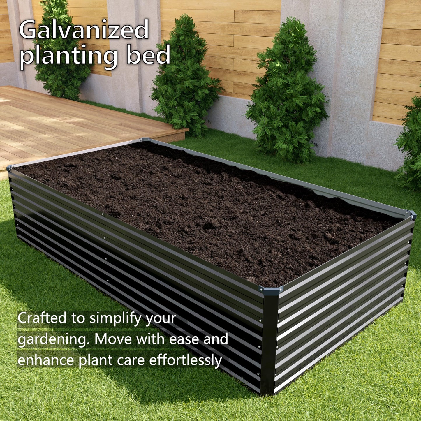 DIIYIV Galvanized Raised Garden Bed Kit Outdoor Patio,12x2x2ft Large Rectangular Metal Planter Boxes,Deep Root Box Planter for Gardening,Vegetables,Flowers,Herbs-Black