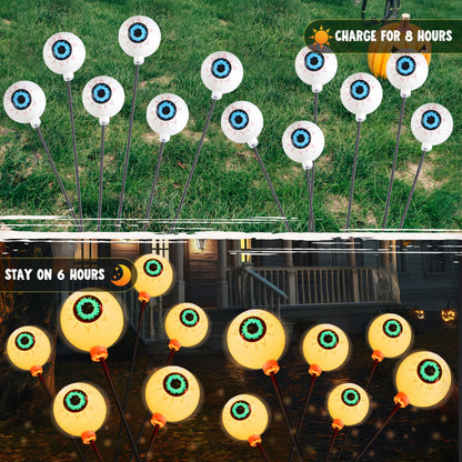JOYIN Halloween Decorations Outdoor Solar Scary Eyeball Lights, 2 Pcs 12LEDs Warm Pathway Yard Stakes, Waterproof Firefly Lights for Halloween Graveyard Yard Garden Patio Walkway Party