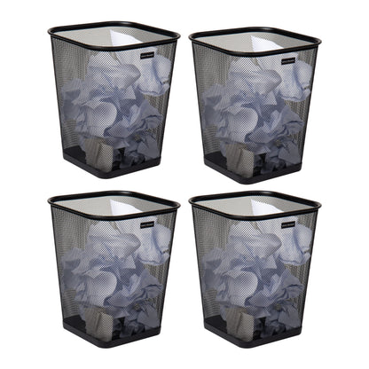 Mind Reader Mesh Trash Can, Waste Paper Basket, Square, Office, Metal Mesh, 9.75" L x 9.75" W x 12.25" H, Set of 4, Black