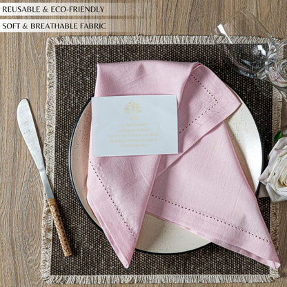 Ramanta Home Pink Cloth Dinner Napkin Set of 12-18x18 Inch, Easter Premium Cotton Linen Flax Hemstitched Napkins for Spring Decor Wedding, Party, Kitchen | Soft Durable Washable for Everyday Use