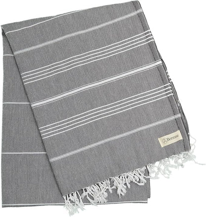 Bersuse Towels Anatolia XL Beach Blanket Throw Blanket Turkish Towel 100% Cotton Extra-Large Quick-Dry Lightweight Premium Peshtemal Towel - 61x82 Inches, Anthracite (Set of 6)