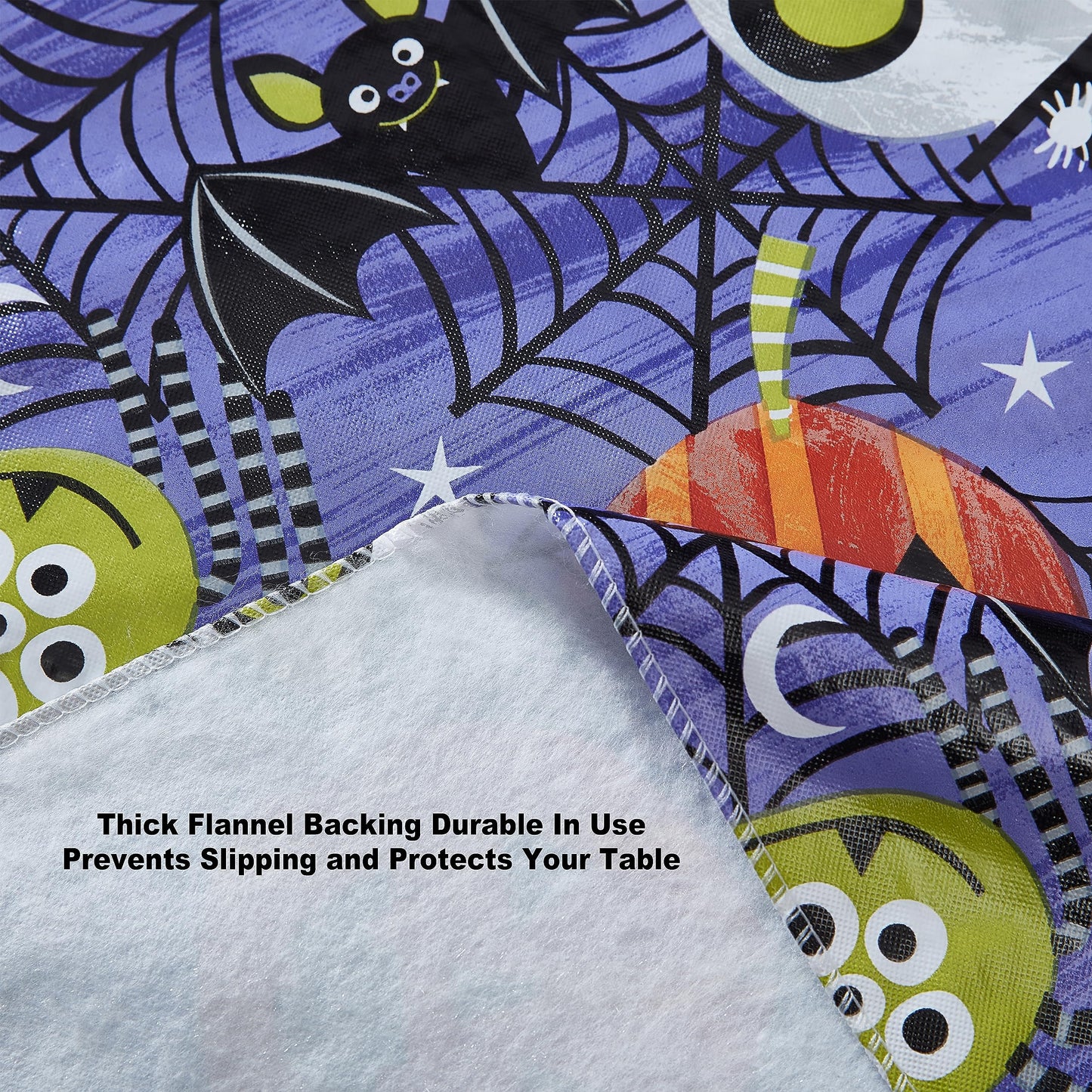 Newbridge Halloween Whimsical Ghoulish Gang 52 x 52 Inch Square Vinyl Tablecloth with Flannel Backing, Fun Skulls and Pumpkin Design, Easy Care Wipe Clean Halloween Table Cover