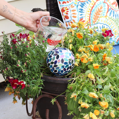 Sunnydaze Mosaic Glass Plant Watering Globe with Clay Spike - Decorative Self-Watering Planter Insert - Water Dripper for Plants - 9.5" - Spring Petals
