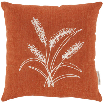 Primitives by Kathy Decorative Throw Pillow, Removable Zipper Cover, 16x16 Orange Pillow wth Harvest Wheat Stalk Design, Textured Chain Stitching, Seasonal Fall Accent for Home Office Dorm Gifting