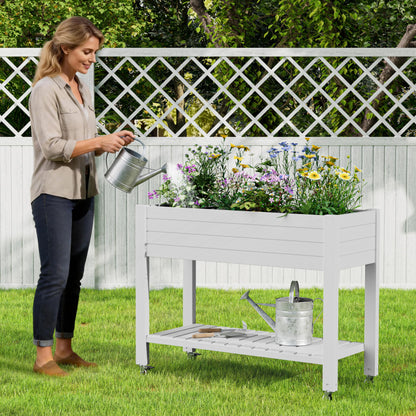 WTFGO Elevate 33.7" Tall Raised Garden Bed with Wheels, Divisible Resin Planter Box with Drainage Gauge & Storage Shelf, Herb Planter for Garden Patio Backyard, Ashen (33.7" h)