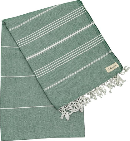 Bersuse Towels Anatolia XL Beach Blanket Throw Blanket Turkish Towel 100% Cotton Extra-Large Quick-Dry Lightweight Premium Peshtemal Towel - 61x82 Inches, Forest Green (Set of 6)